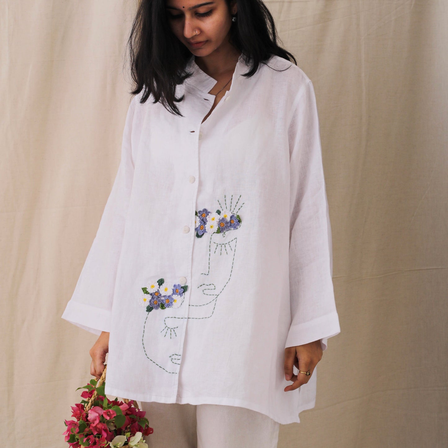 Illustrated White Linen Shirt