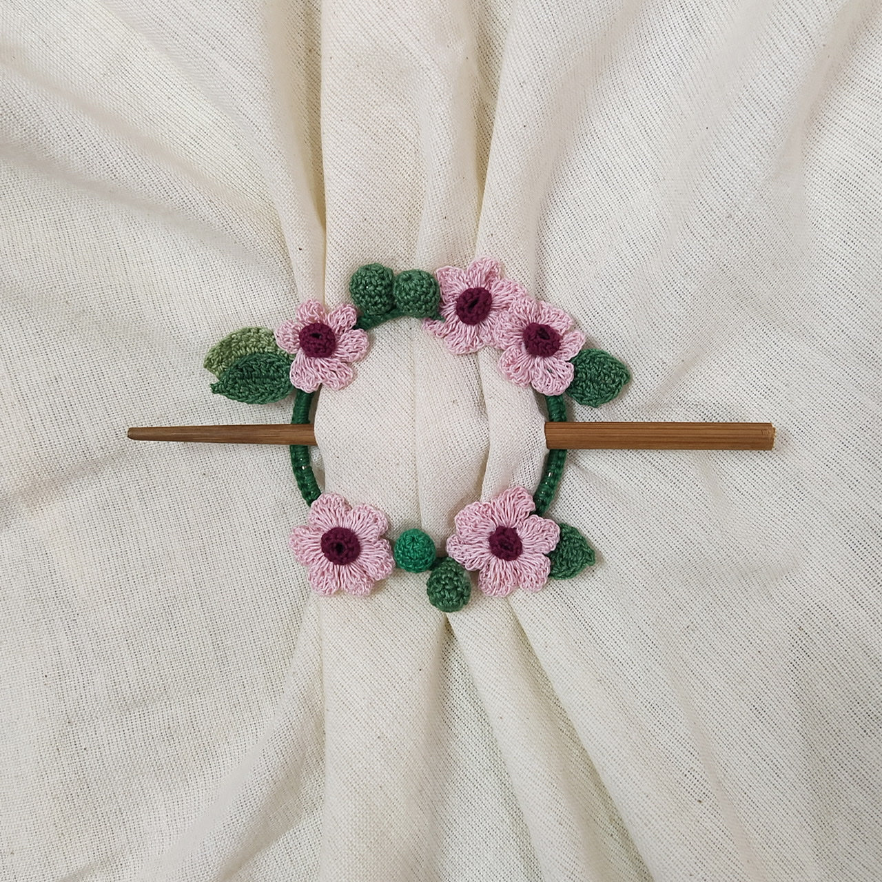 Pink Daisy Crochet Hair Tie