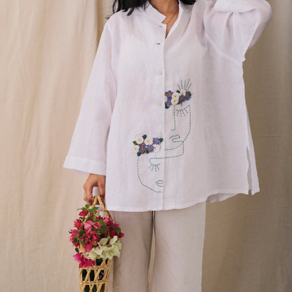 Illustrated White Linen Shirt