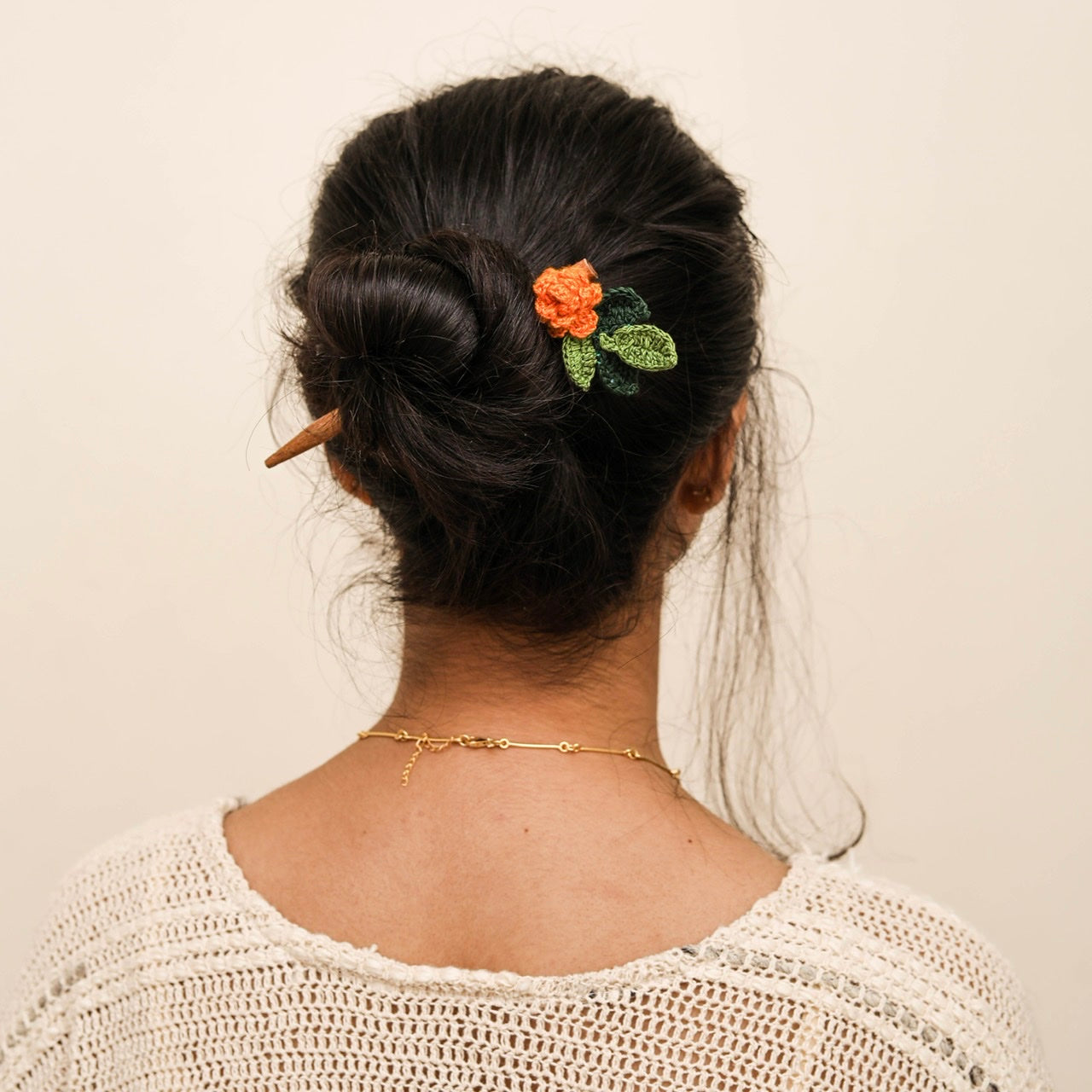 Set of Tangerine and Ecru Flower Hair Stick