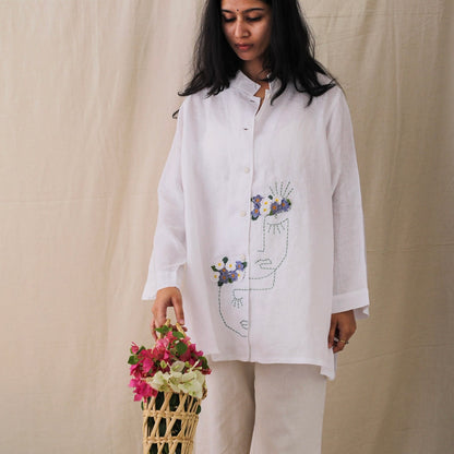 Illustrated White Linen Shirt